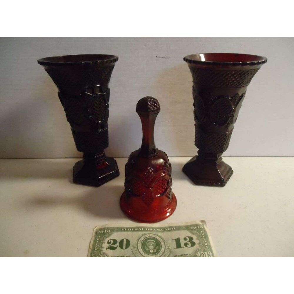 Avon Ruby Red, Cape Cod, 2 Vases and a Bell
